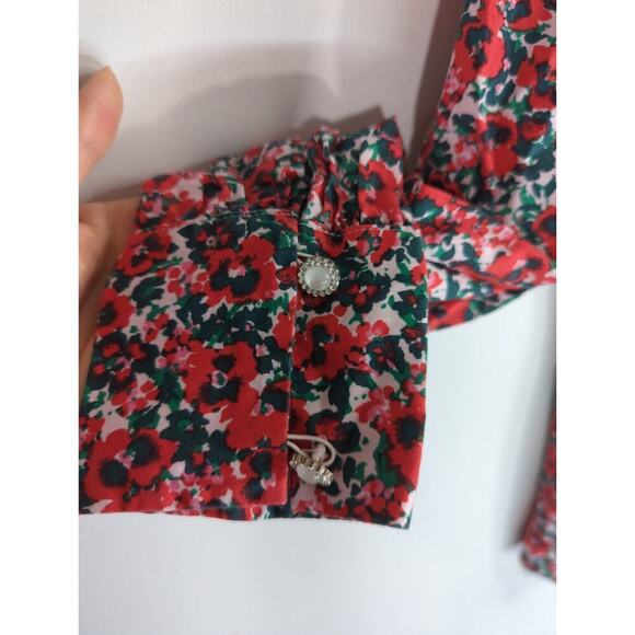J.‎ Crew Cotton-Blend Poplin Ruffle Top Red Ditsy Floral Bohemian Womens XS - Picture 4 of 12